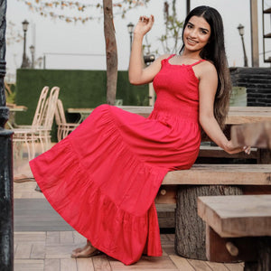 Dark Pink Solid Rayon Dress