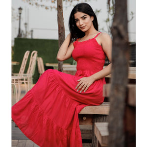 Dark Pink Solid Rayon Dress