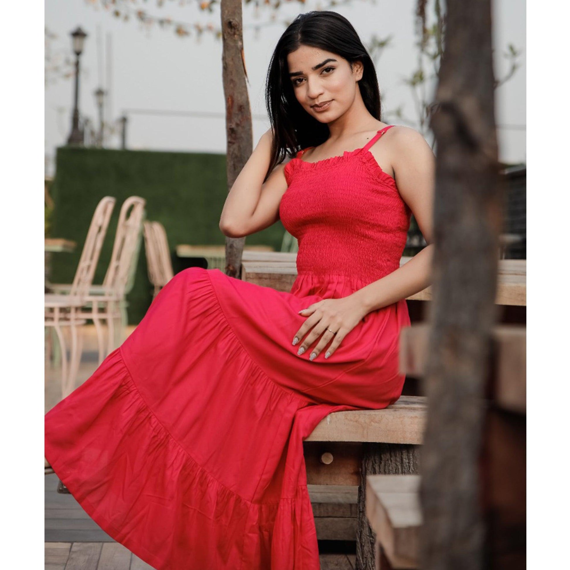 Dark Pink Solid Rayon Dress