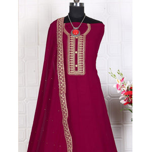 Dark Pink Women's Embroidered Georgette Partywear Gown