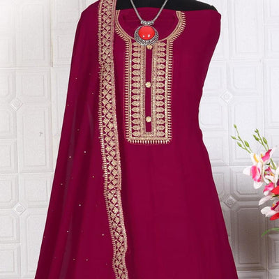 Dark Pink Women's Embroidered Georgette Partywear Gown