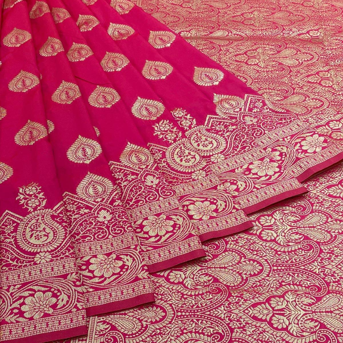 Dark Pink Zari Woven Art Silk Saree