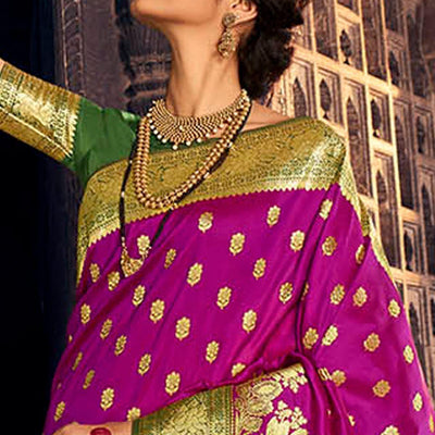Dark Purple  & Green Festive Wear Woven Banarasi Silk Saree