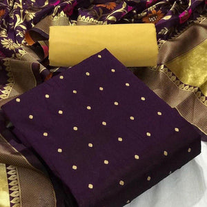 Dark Purple Casual Wear Woven Banarasi Silk Dress Material