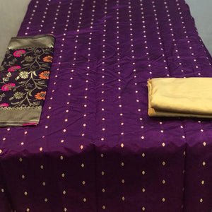 Dark Purple Casual Wear Woven Banarasi Silk Dress Material