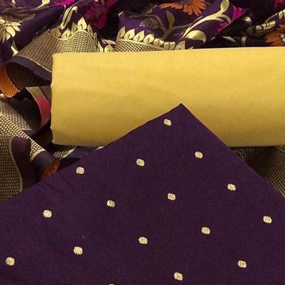 Dark Purple Casual Wear Woven Banarasi Silk Dress Material