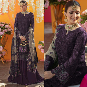 Dark Purple Embroidered Georgette Suit