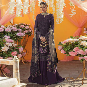 Dark Purple Embroidered Georgette Suit