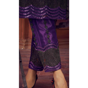 Dark Purple Embroidered Netted Suit