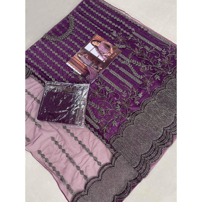 Dark Purple Embroidered Netted Suit
