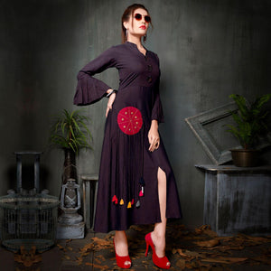 Dark Purple Embroidered Rayon Kurti