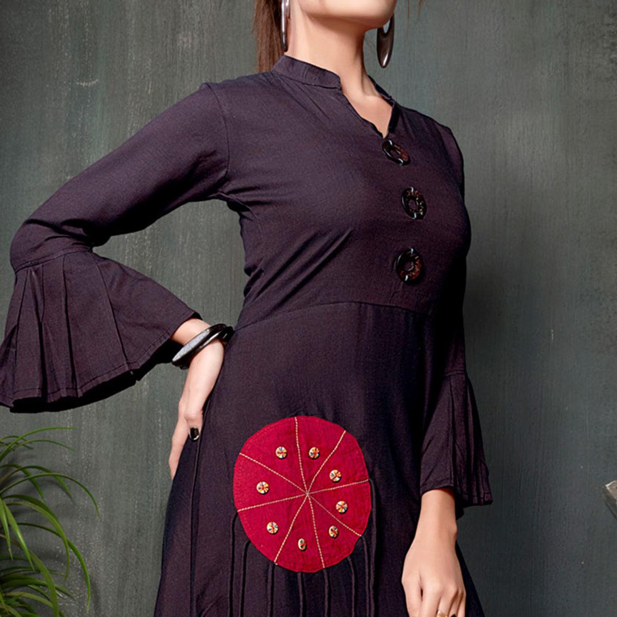 Dark Purple Embroidered Rayon Kurti
