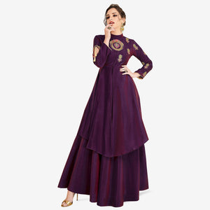 Dark Purple Embroidered Satin Gown