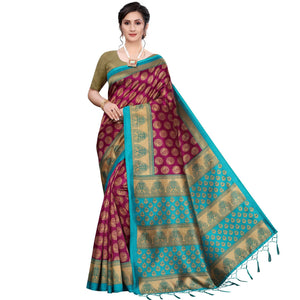 Dark Purple Festive Wear Printed Art Silk Saree With Tassels