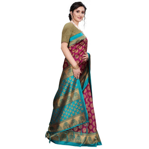 Dark Purple Festive Wear Printed Art Silk Saree With Tassels