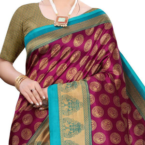 Dark Purple Festive Wear Printed Art Silk Saree With Tassels