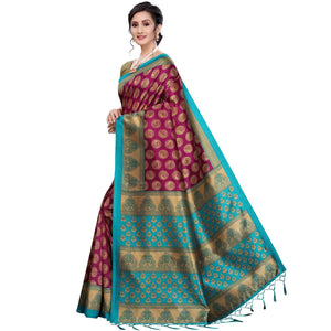 Dark Purple Festive Wear Printed Art Silk Saree With Tassels