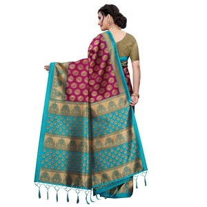 Dark Purple Festive Wear Printed Art Silk Saree With Tassels