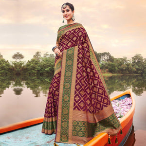 Dark Purple Festive Wear Woven Silk Saree