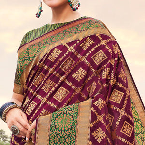 Dark Purple Festive Wear Woven Silk Saree