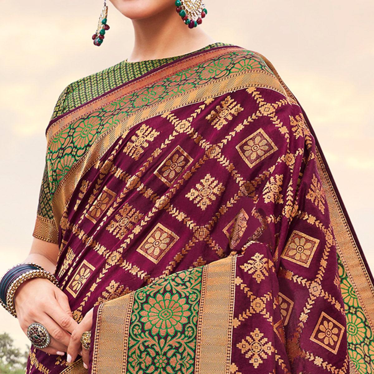 Dark Purple Festive Wear Woven Silk Saree
