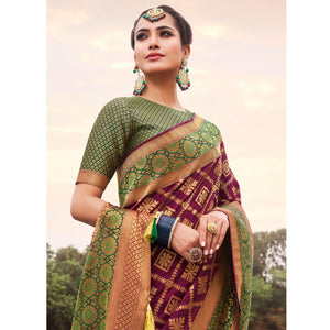 Dark Purple Festive Wear Woven Silk Saree