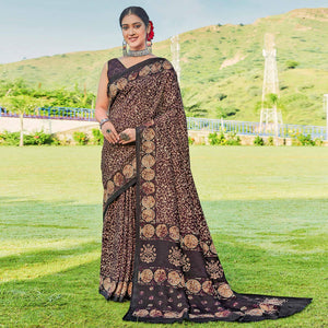 Dark Purple Printed Cotton Silk Saree