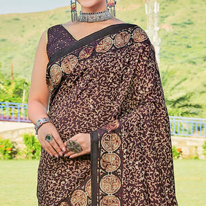 Dark Purple Printed Cotton Silk Saree