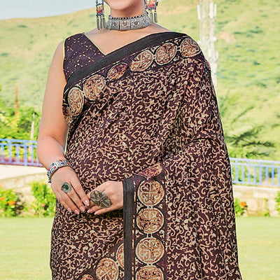 Dark Purple Printed Cotton Silk Saree