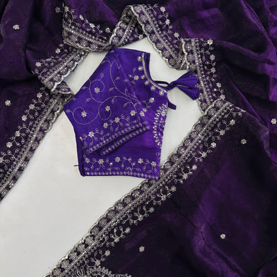 Dark Purple Soft Silk Saree with Elegant Rubber Weaving & Heavy Embroidery Work
