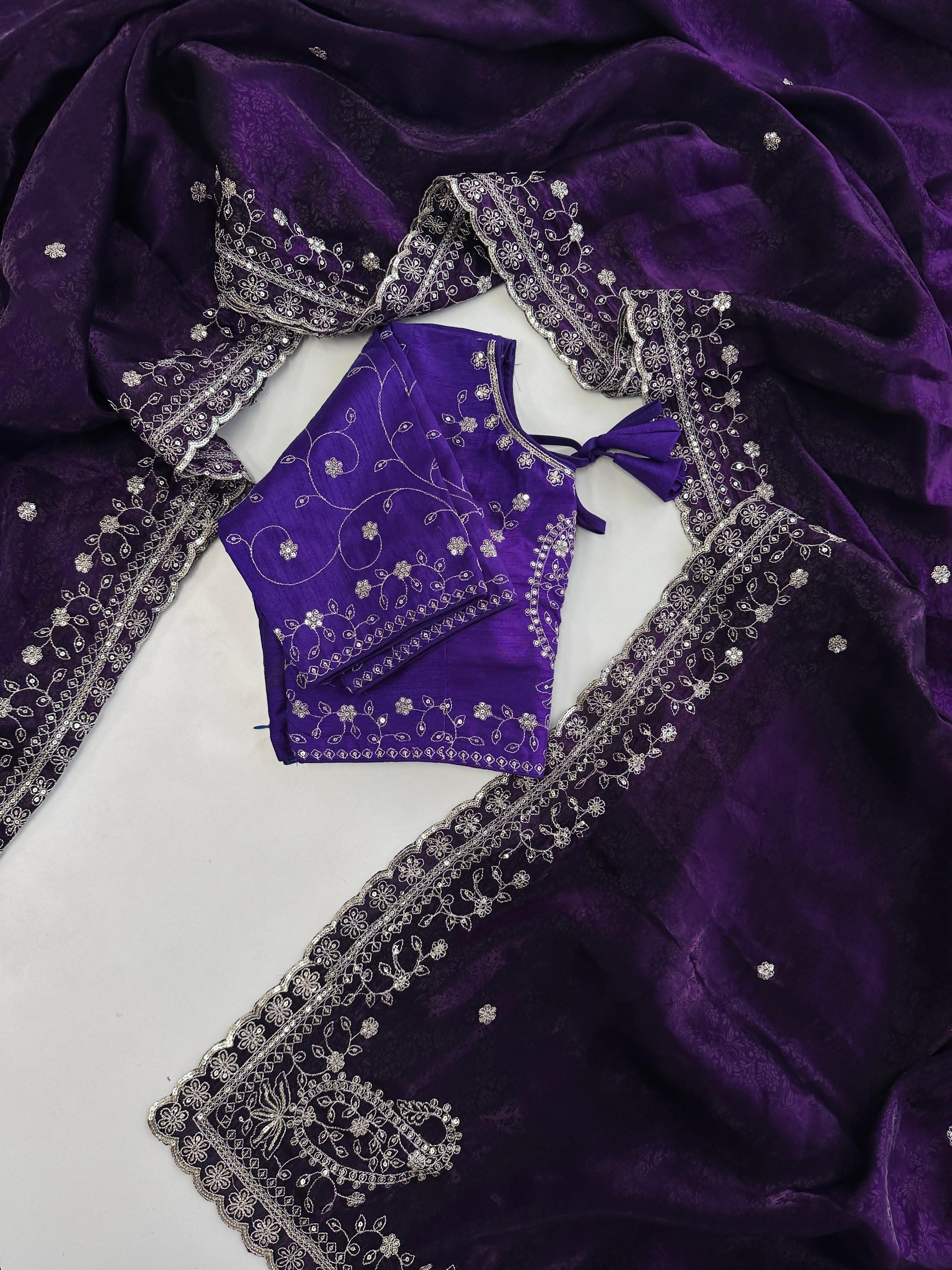 Dark Purple Soft Silk Saree with Elegant Rubber Weaving & Heavy Embroidery Work