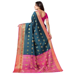Dark Rama Blue Festive Wear Woven Soft Silk Saree With Jacquard Border