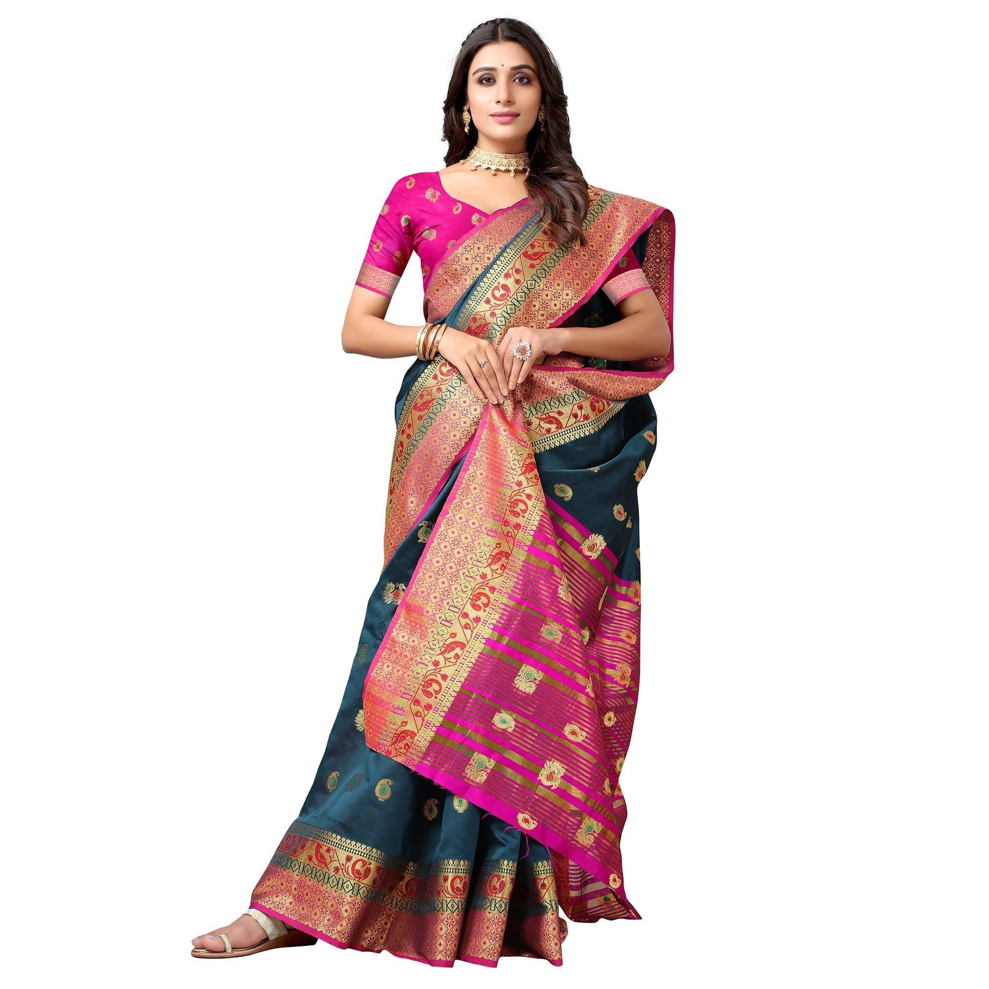 Dark Rama Blue Festive Wear Woven Soft Silk Saree With Jacquard Border