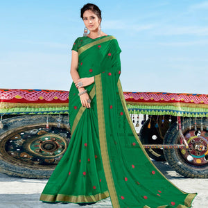 Dark Rama Green Casual Wear Printed Chiffon Saree