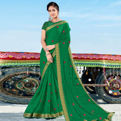 Dark Rama Green Casual Wear Printed Chiffon Saree