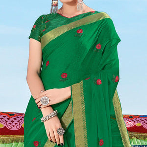 Dark Rama Green Casual Wear Printed Chiffon Saree