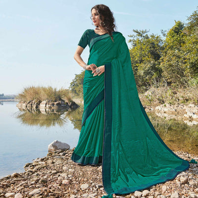 Dark Rama Green Festive Wear Printed Silk Saree