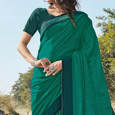 Dark Rama Green Festive Wear Printed Silk Saree