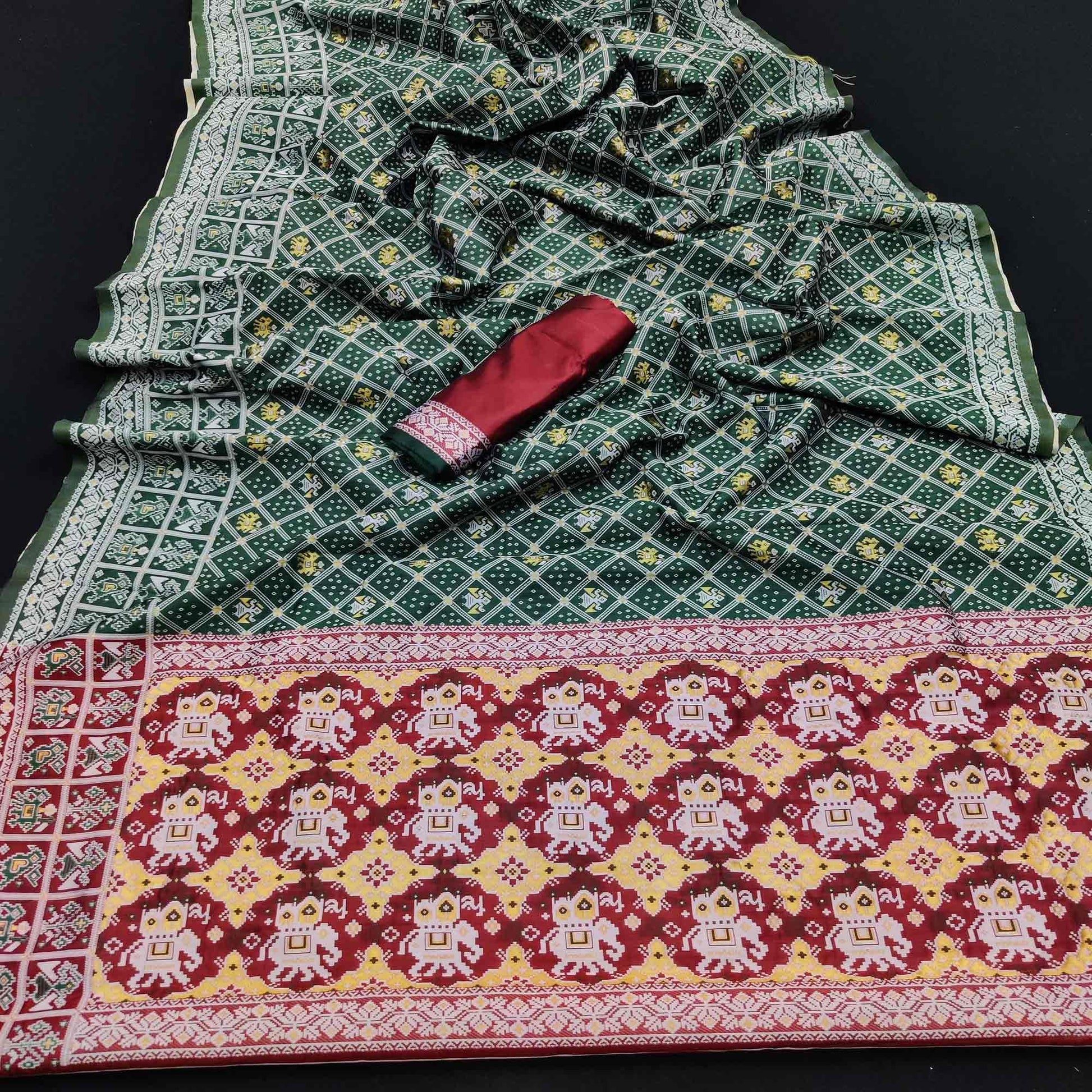 Dark Rama Green Festive Wear Woven Soft Silk Patola Saree