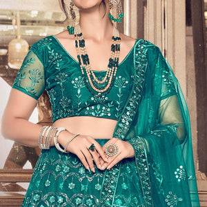 Dark Rama Partywear Thread Sequins Soft Net Lehenga Choli