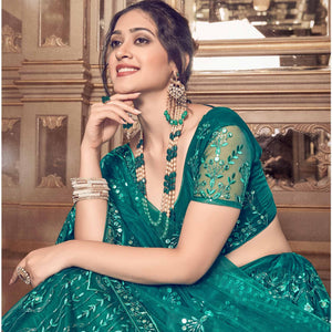 Dark Rama Partywear Thread Sequins Soft Net Lehenga Choli