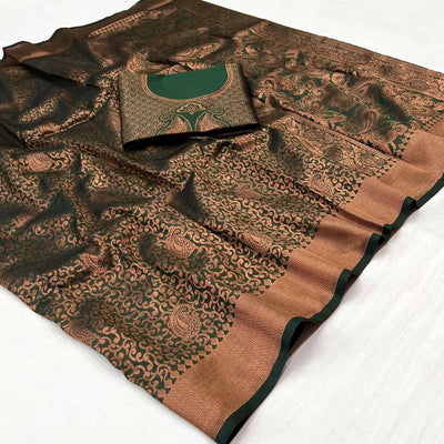 Dark Rama Woven Jacquard Saree