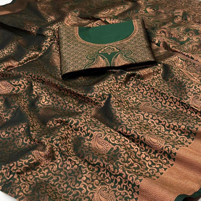 Dark Rama Woven Jacquard Saree