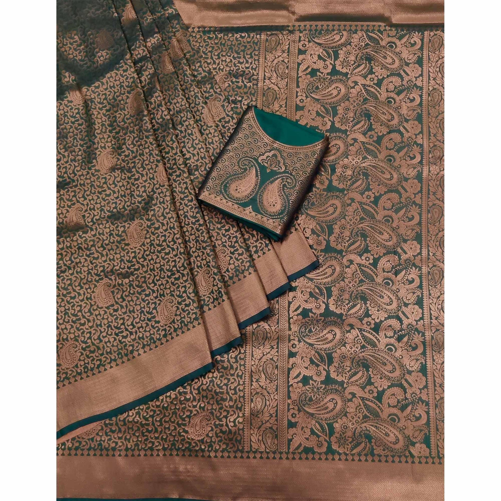 Dark Rama Woven Jacquard Saree