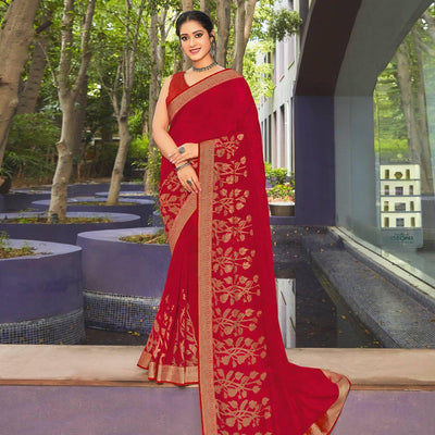 Dark Red Festive Wear Woven Georgette  Saree