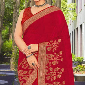 Dark Red Festive Wear Woven Georgette  Saree