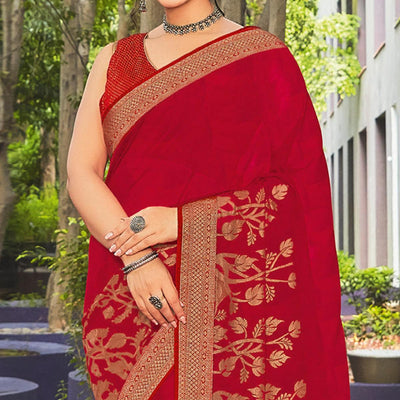 Dark Red Festive Wear Woven Georgette  Saree