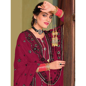 Dark Red Partywear Designer Floral Embroidered Georgette Palazzo Suit