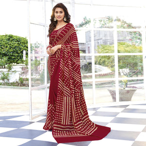 Dark Red Printed Georgette Saree