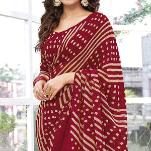 Dark Red Printed Georgette Saree